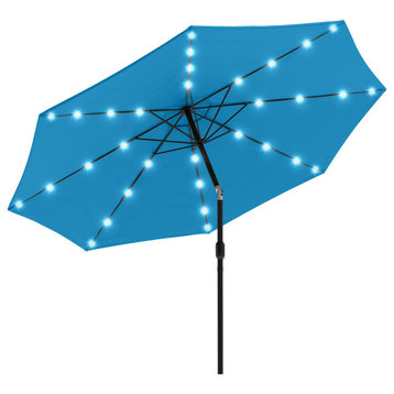 10 ft Patio Umbrella With Lights Outdoor Sun Shade With 32 Solar LEDs, Blue
