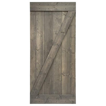 Stained Solid Pine Wood Sliding Barn Door, Weather Gray, 24"x84", Z Bar