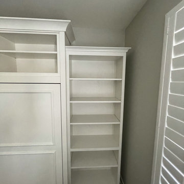 Custom Built Vertical Murphy Bed with Side and Upper Shelving, In White Finish