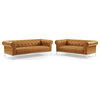 Idyll Tufted Upholstered Leather Sofa and Loveseat Set, Tan