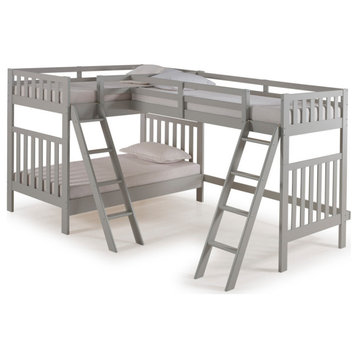 Aurora Twin Over Twin Wood Bunk Bed, Third Bunk Extension, Dove Gray
