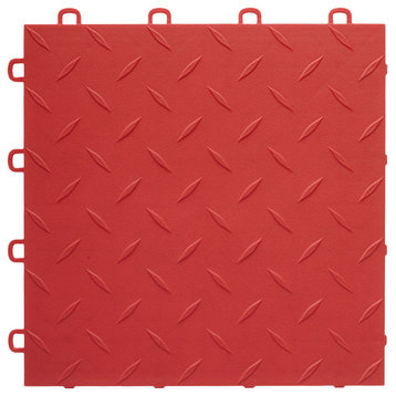 12"x12" Interlocking Garage Flooring Tiles, Diamond Top, Set of 27, Red