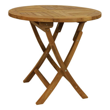 Sunnydaze Folding Round Teak Outdoor Patio Table, 31" Dining Table