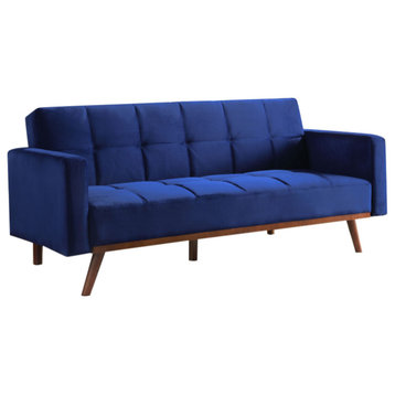 Tanitha Adjustable Sofa, Blue Velvet and Natural Finish
