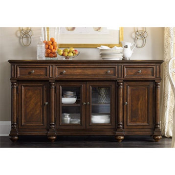 Bowery Hill 3-Drawer Traditional Wood Buffet Table in Mahogany