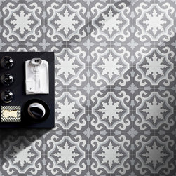 Moroccan Mosaic & Tile House - 8"x8" Tanger Handmade Cement Tile, Dark/Light Gray, Set of 12 - Wall And Floor Tile