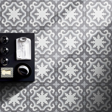 8"x8" Tanger Handmade Cement Tile, Dark/Light Gray, Set of 12