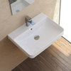 Rectangle White Ceramic Wall Mounted or Drop In Sink, Three Hole