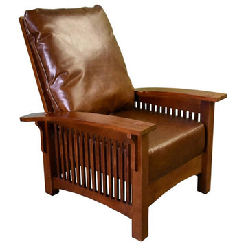 Crafters and Weavers Arts and Crafts Leather Morris Chair in Brown