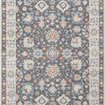 Momeni - Momeni Anatolia Machine Made Traditional Area Rug Charcoal 5'3" X 7'6" - The pastel color palette of the Anatolia Collection presents the softer side of tribal style. Subdued shades of pink, baby blue and brown fill the field and ornamental rug borders with classical medallions and vine and dot motifs. Crafted in an innovative combination of natural wool and nylon threads, modern machining mimics ancestral weaving techniques to create a series of chic floor coverings that are superior in beauty and performance.