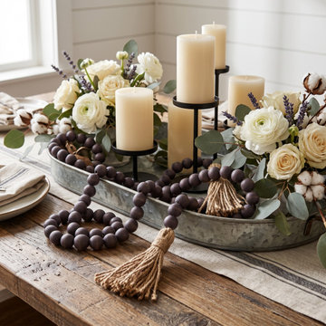 Black Wood Bead Garland Strand Jute Tassels