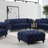 Chesterfield Linen Textured Fabric Upholstered Sofa, Navy
