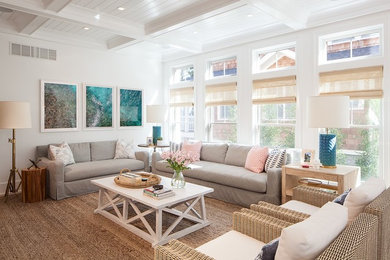 Inspiration for a coastal formal living room remodel in New York with white walls