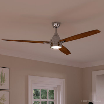 Luxury Mid Century Modern Ceiling Fan, Chrome, UHP9043, Tybee Collection