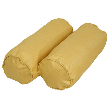 20"X8" Double-Corded Polyester Bolster Pillows With Inserts, Set of 2, Lemon