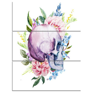 "Skull With Flower Borders" Digital Canvas Art Print, 3 Panels, 28"x36"