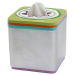Creative Bath - All That Jazz Tissue Box Cover - Cover your plain tissue box with the colorful All That Jazz Tissue Box Cover. Made from silver resin with a colorful stripe design, this tissue box is eye-catching and fun. Display it alongside other pieces from the All That Jazz bath collection for a cohesive look.