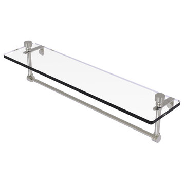 Foxtrot 22" Glass Vanity Shelf with Towel Bar, Satin Nickel