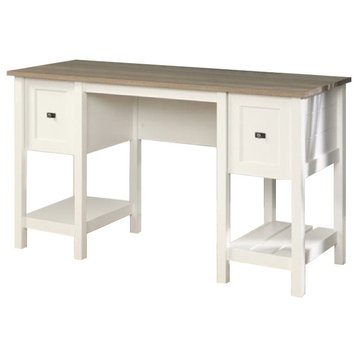 Bowery Hill Contemporary Wood Home Office Desk in Soft White/Oak