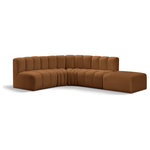 Meridian Furniture - Arc Velvet Upholstered 5-Pc. L-Shaped Modular Sectional, Saddle - Give your living room or den the perfect blend of style and versatility with this Arc velvet fabric curved modular Sectional. Part of the Arc modular furniture collection, this Sectional comes upholstered in rich saddle velvet fabric and features deep channel tufting that adds a touch of luxury while enhancing comfort and support. A seamless combination of form and function, this chair can be used with other Arc pieces to create a myriad of configurations in your well-curated room.