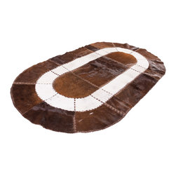 Handmade Cowhide Patchwork Area Rug Oval Brown White Hair-on-Hide, 6'7"x3'7" - Area Rugs
