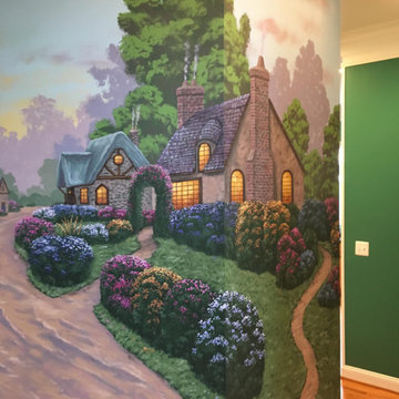 English Cottages Mural, hand painted in a foyer by Tom Taylor of Mural Art LLC