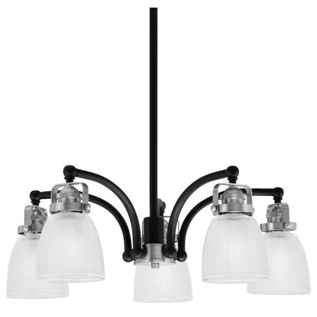 Easton, 5 Light, Chandelier, Matte Black & Brushed Nickel, 5" Clear Ribbed