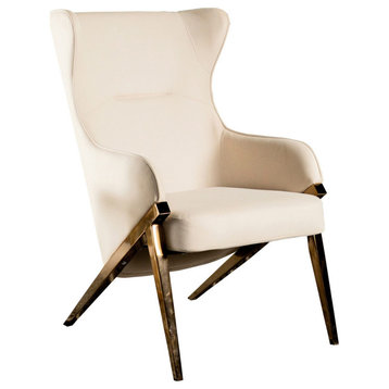 Accent Chair With Metal Frame, Cream and Bronze