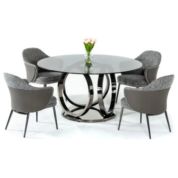 Arian Modern Smoked Glass and Black Stainless Steel Round Dining Table