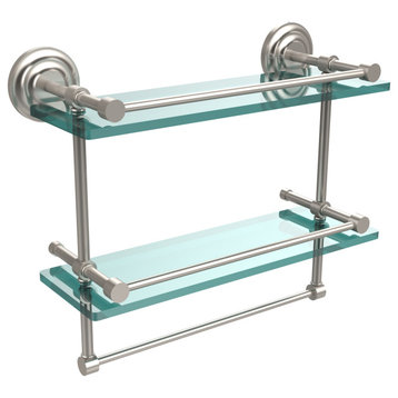 16" Gallery Double Glass Shelf with Towel Bar, Satin Nickel