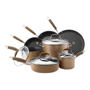 Symmetry Chocolate Hard Anodized Nonstick 11 Piece Cookware Set Advanced Bronze Hard Anodized Nonstick 11 Piece Cookware Set 299 99