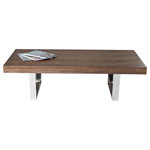 Pangea Home - Liana Coffee Table, Walnut - Rectangular coffee table with high polished metal legs.