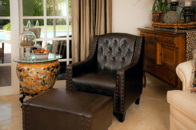 Coogee Brown Leather Club Chairs & FootStool Set
