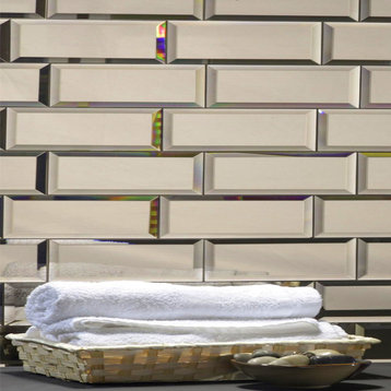Diamond Gold Mirror 3x12 Beveled Subway Decorative Tile-Peel & Stick