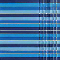 Blue Glossy Stripes and Square Mixed Glass Mosaic Tiles - Home Accessories & Decor