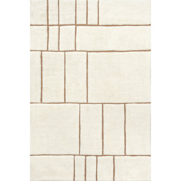 Arvin Olano Brega Geometric New Zealand Wool Area Rug, Cream 9' x 12'