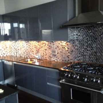 Eden Mosaic Tile Installations: Stainless Steel And Crackled Glass Mix Tile
