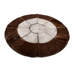 Modern Cowhide Patchwork Area Rug, Round, Handmade Brown White, 4'3" - Area Rugs