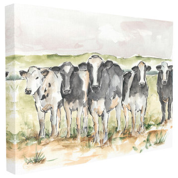 Cow Pasture Farm Animal Landscape Watercolor Painting, 16"x20", Canvas Art
