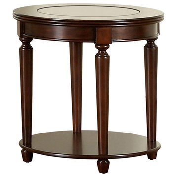 Bowery Hill Round Transitional Wood End Table in Dark Cherry