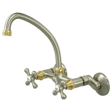 Adjustable Center Wall Mount Kitchen Faucet, Brushed Nickel/Polished Brass