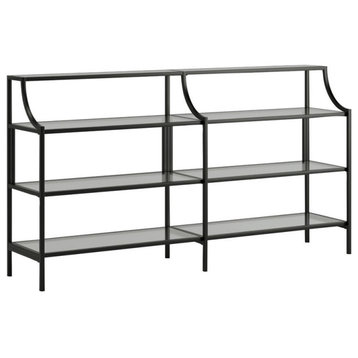 Sauder Harvey Park Metal and Glass Console Table in Black Finish