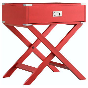 Alastair Wood Campaign Accent Table Nightstand, Red