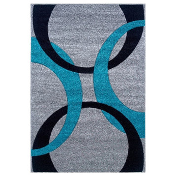 Linon Corfu Spheres Frieze Yarn Pile 8'x10'3" Area Rug in Grey & Turquoise