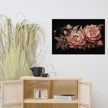 Room Aesthetic Posters: Blushing Peonies Art Nouveau Peonies Realism Painting