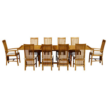 11-Piece Rectangular Teak Wood Balero Table/Chair Set With Cushions