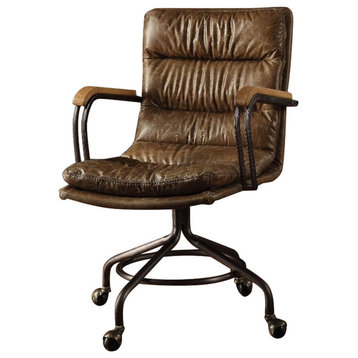 Benzara BM163668 Metal & Leather Executive Office Chair, Vintage Whiskey Brown