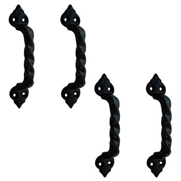 4 Piece Twisted Black Wrought Iron Cabinet Door Drawer Pull 5 7/8" Total Length