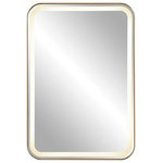 Uttermost - Uttermost Crofton Lighted Brass Vanity Mirror - Versatile In Design, This Vanity Mirror Has Integrated LED Lighting That Illuminates Through The Frosted Strip In The Polished Edged Mirror. The Plated Brushed Brass Stainless Steel Frame Is Off Set From The Wall To Allow Ambient Lighting From The Back. Easy To Use Touch Buttons Are Featured On The Bottom Right Of The Mirror With An On Off Function, Touch And Hold Kelvin Control From 2700k To 4000k, And Touch And Hold Brightness Control. LED Lights Rated At 40,000 Hours. Ships With Plug, But Can Be Hardwired Professionally. Touch Screen Icons Continue To Illuminate When Powered Off For Easy Navigation In Dark Settings.