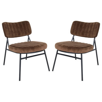 Marilane Velvet Accent Chair, Metal Frame Set of 2, Coffee Brown